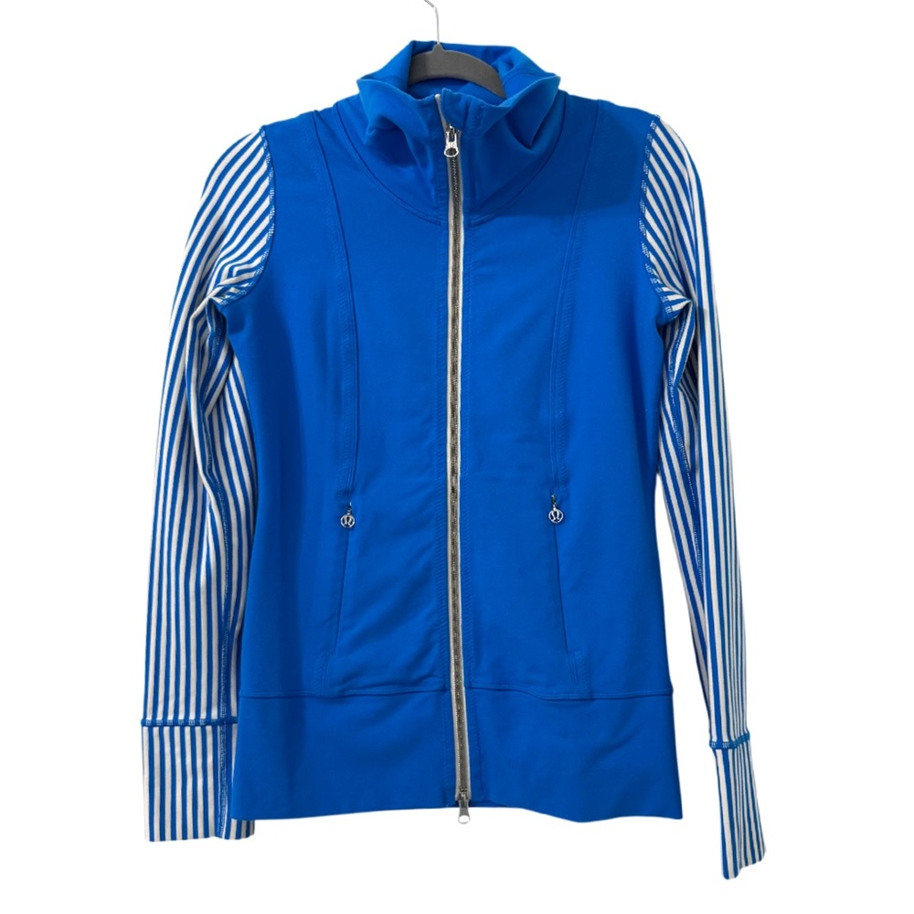 Lululemon Daily Yoga Jacket Beaming Blue Classic Stripe Womens Size 4 Athletic